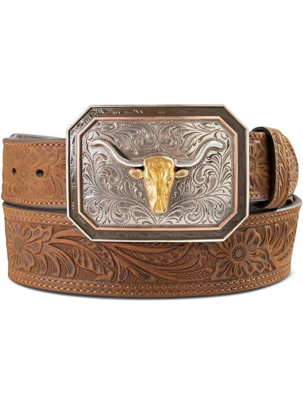 Stylish Longhorn Leather Belt with Buckle - Perfect for Casual & Western Looks